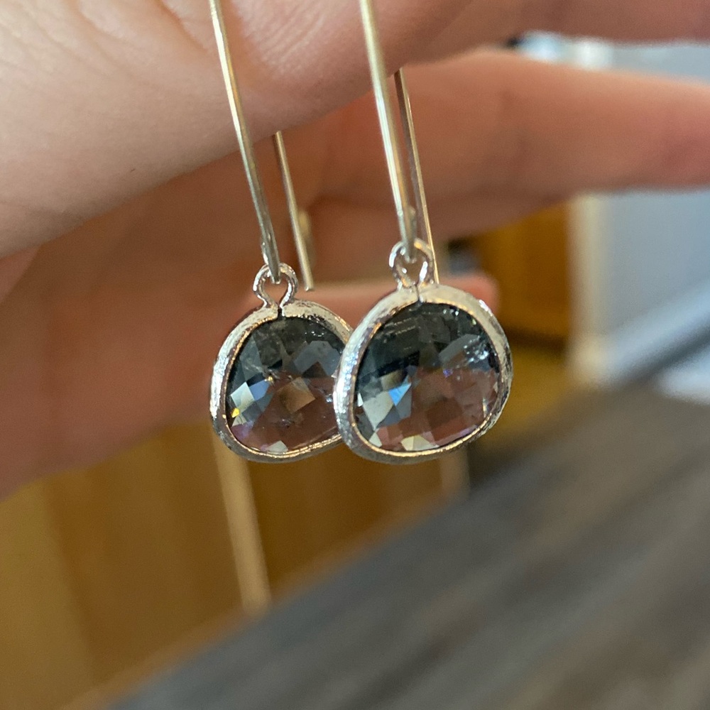 Silver and Grey Gem Drop Earrings